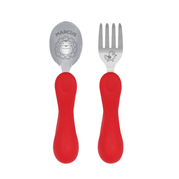 Jogo Anatômico Colher E Garfo Em Silicone E Inox 2 Peças Leão Marcus - Vermelho