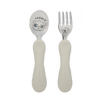 Jogo Anatômico Colher E Garfo Em Silicone E Inox 2 Peças Panda Pebble - Cinza