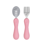 Jogo Anatômico Colher E Garfo Em Silicone E Inox 2 Peças Porquinha Pokey - Rosa