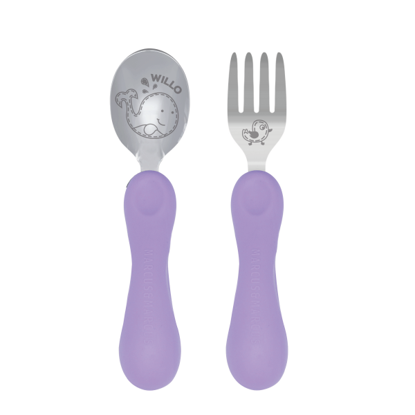 Jogo Anatômico Colher E Garfo Em Silicone E Inox 2 Peças Baleia Willo - Lilás