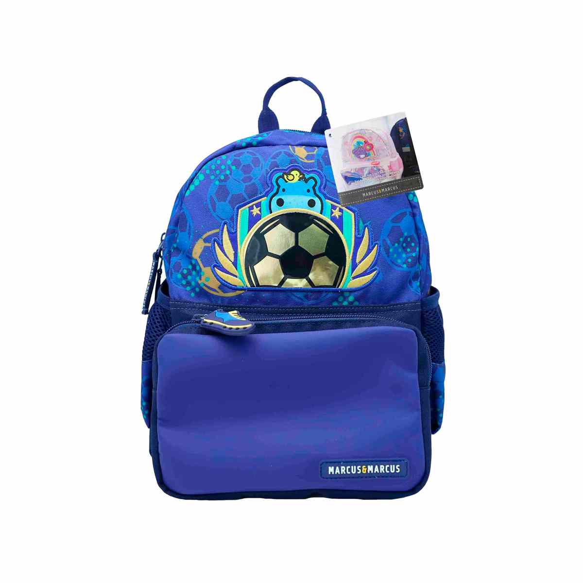 Mochila Escolar 2 Em 1 (Bolso Frontal Removível) Futebol - Azul