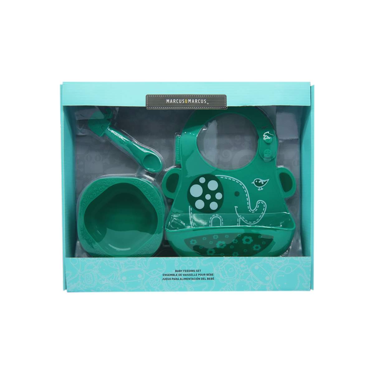 KIT INTRODUÇÃO ALIMENTAR EM SILICONE (TIGELA 200ML. COLHER E BABADOR) ELEFANTE OLLIE - VERDE