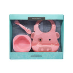 Kit Introdução Alimentar Em Silicone (Tigela 200Ml. Colher E Babador) Porquinha Pokey - Rosa