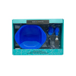 KIT COM TIGELA COM SUCÇÃO E PRIMEIRO GARFO E COLHER EM INOX E SILICONE HIPOPÓTAMO LUCAS - AZUL