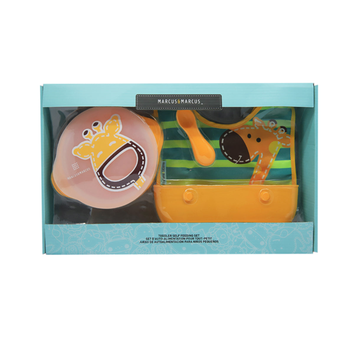 KIT ALIMENTAÇÃO COM TIGELA COM TAMPA. BABADOR 3 EM 1 E COLHER GIRAFA LOLA - AMARELO
