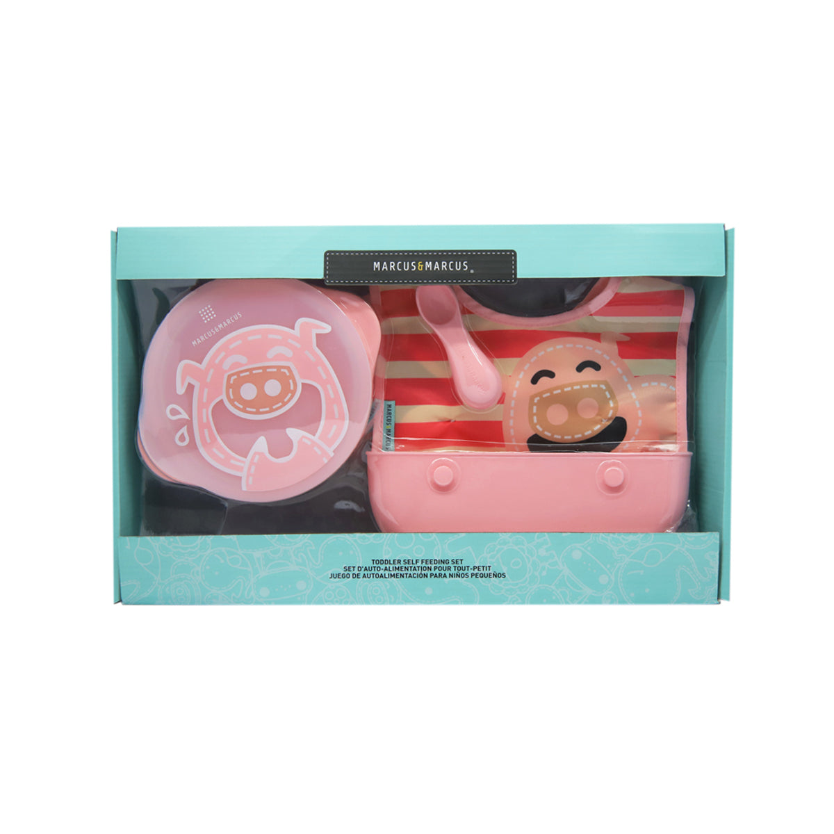 KIT ALIMENTAÇÃO COM TIGELA COM TAMPA. BABADOR 3 EM 1 E COLHER PORQUINHA POKEY - ROSA