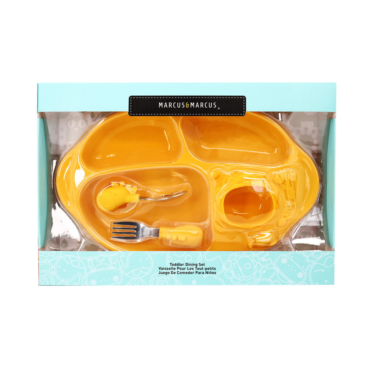 Kit Alimentação Prato Com 4 Divisórias. Primeiro Garfo E Colher Em Inox Girafa Lola - Amarelo