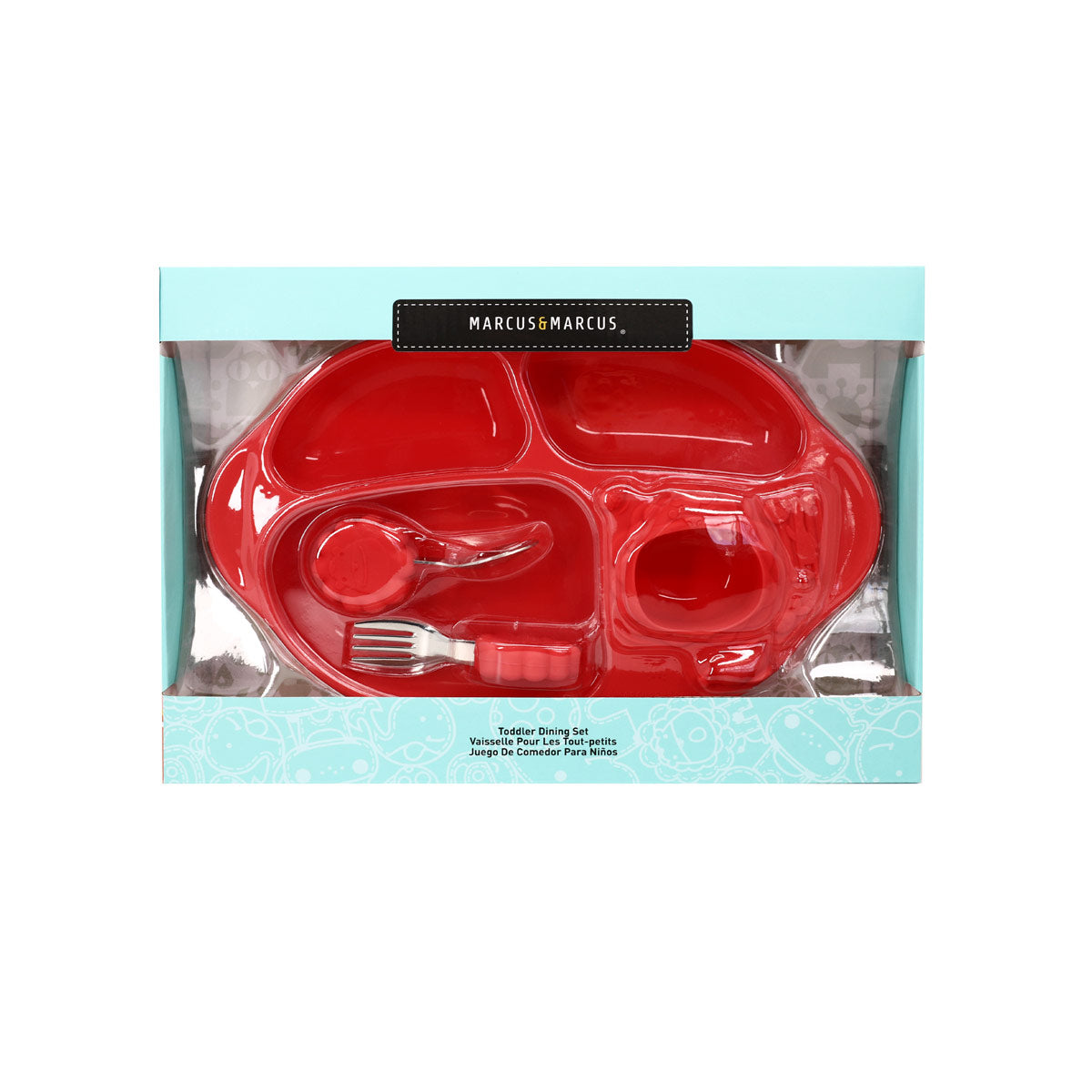 Kit Alimentação Prato Com 4 Divisórias. Primeiro Garfo E Colher Em Inox Leão Marcus - Vermelho
