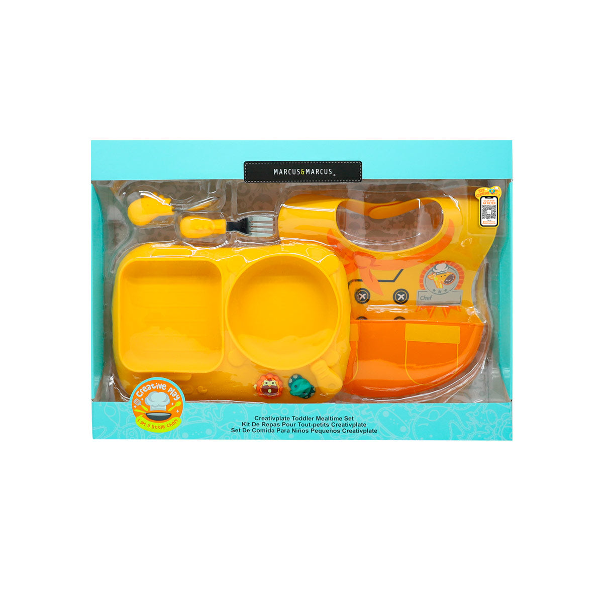 Kit De Alimentação Com Prato 2 Divisórias. Primeiro Garfo E Colher Em Inox Piloto Chef Girafa Lola - Amarelo