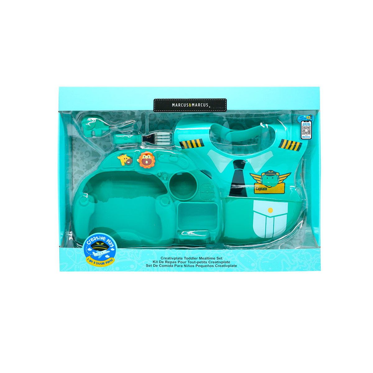Kit De Alimentação Com Prato 2 Divisórias. Primeiro Garfo E Colher Em Inox Piloto Piloto Elefante Ollie - Verde