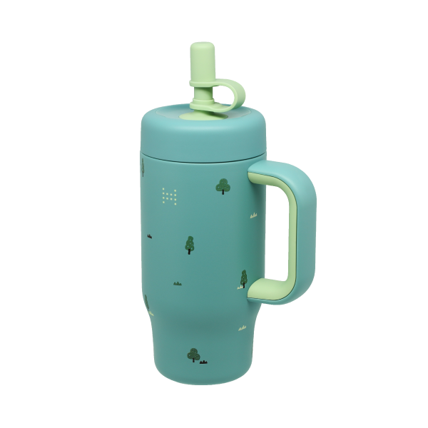 Copo Térmico Floresta 530Ml Com Canudo E Alça Verde