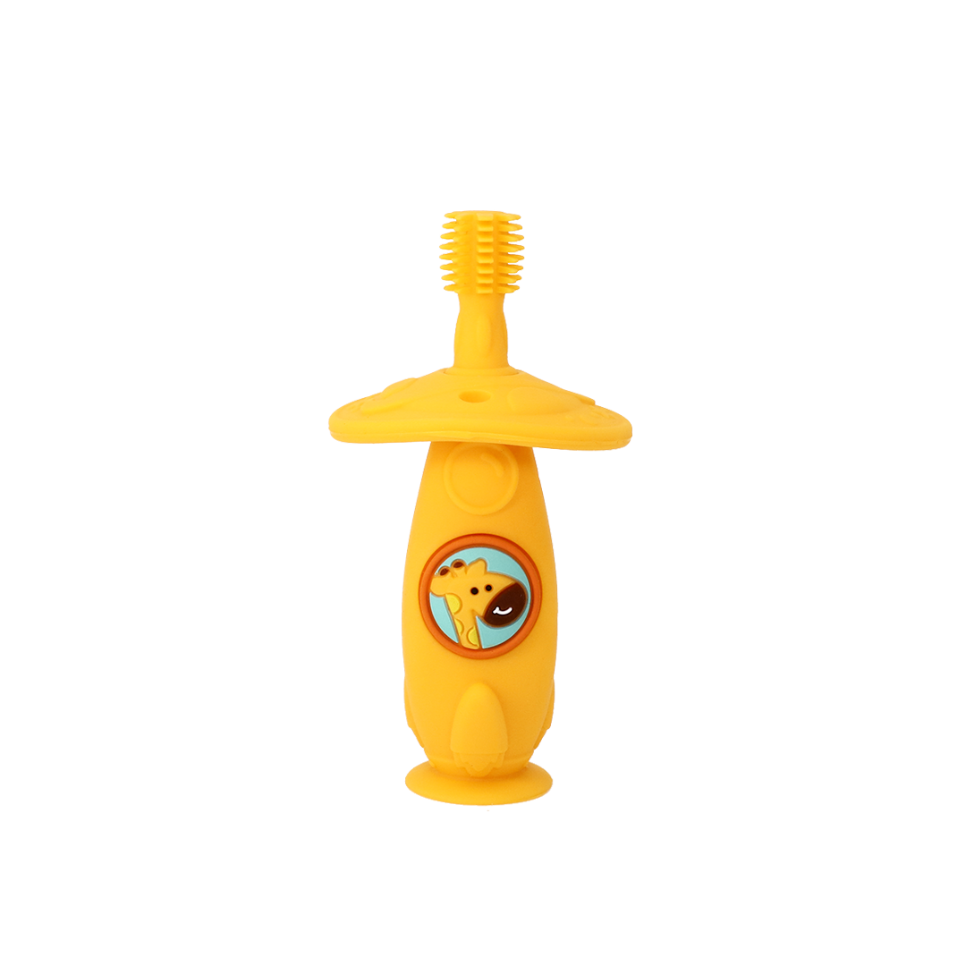 Escova Massageadora Com Disco Protetor Em Silicone Girafa Lola - Amarelo