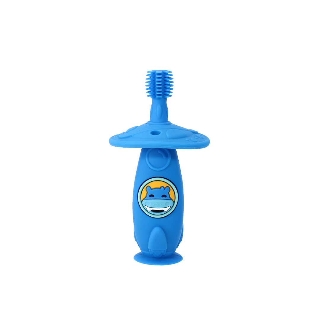 Escova Massageadora Com Disco Protetor Em Silicone Hipopótamo Lucas - Azul