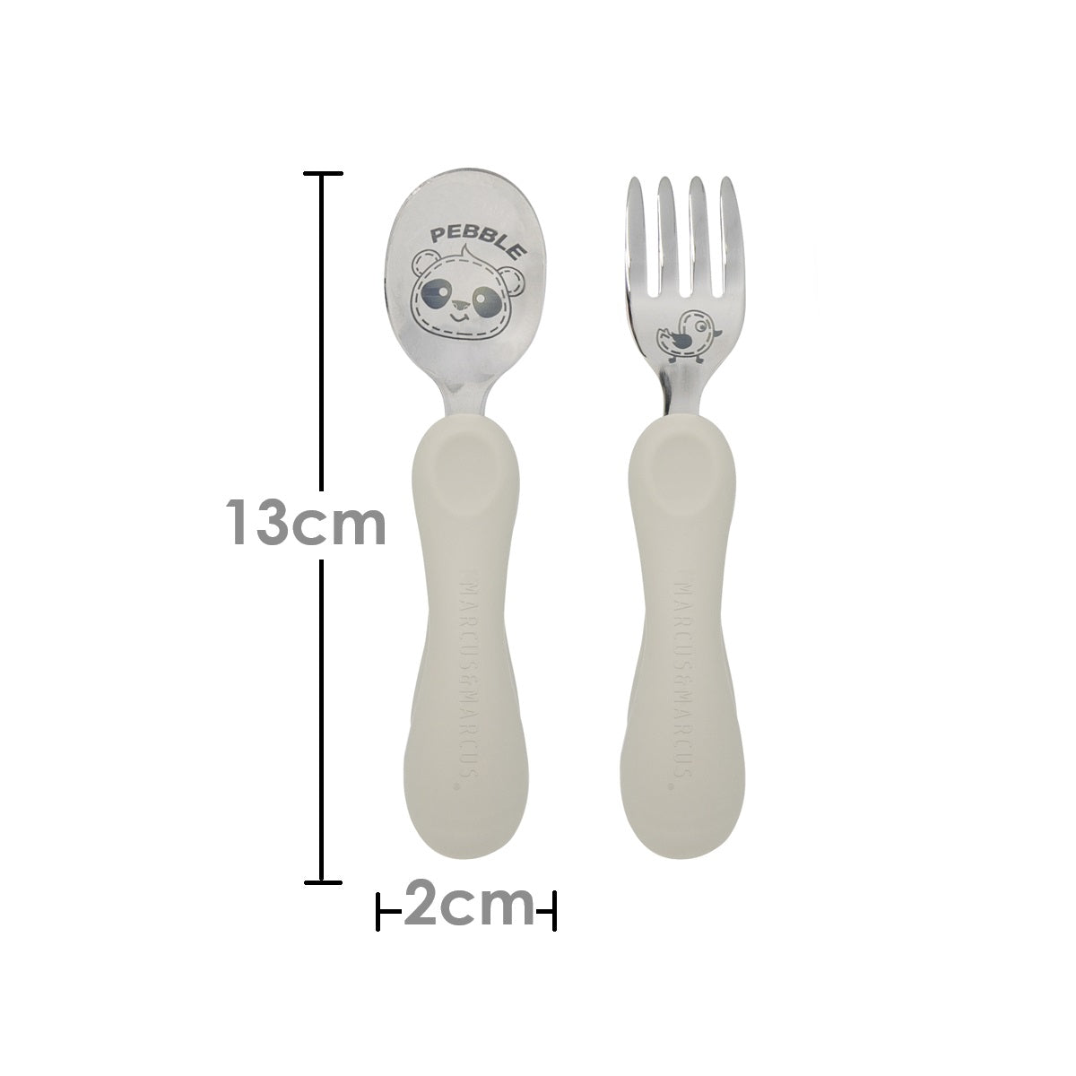 Jogo Anatômico Colher e Garfo em Silicone e Inox 2 Peças Panda Pebble - Cinza