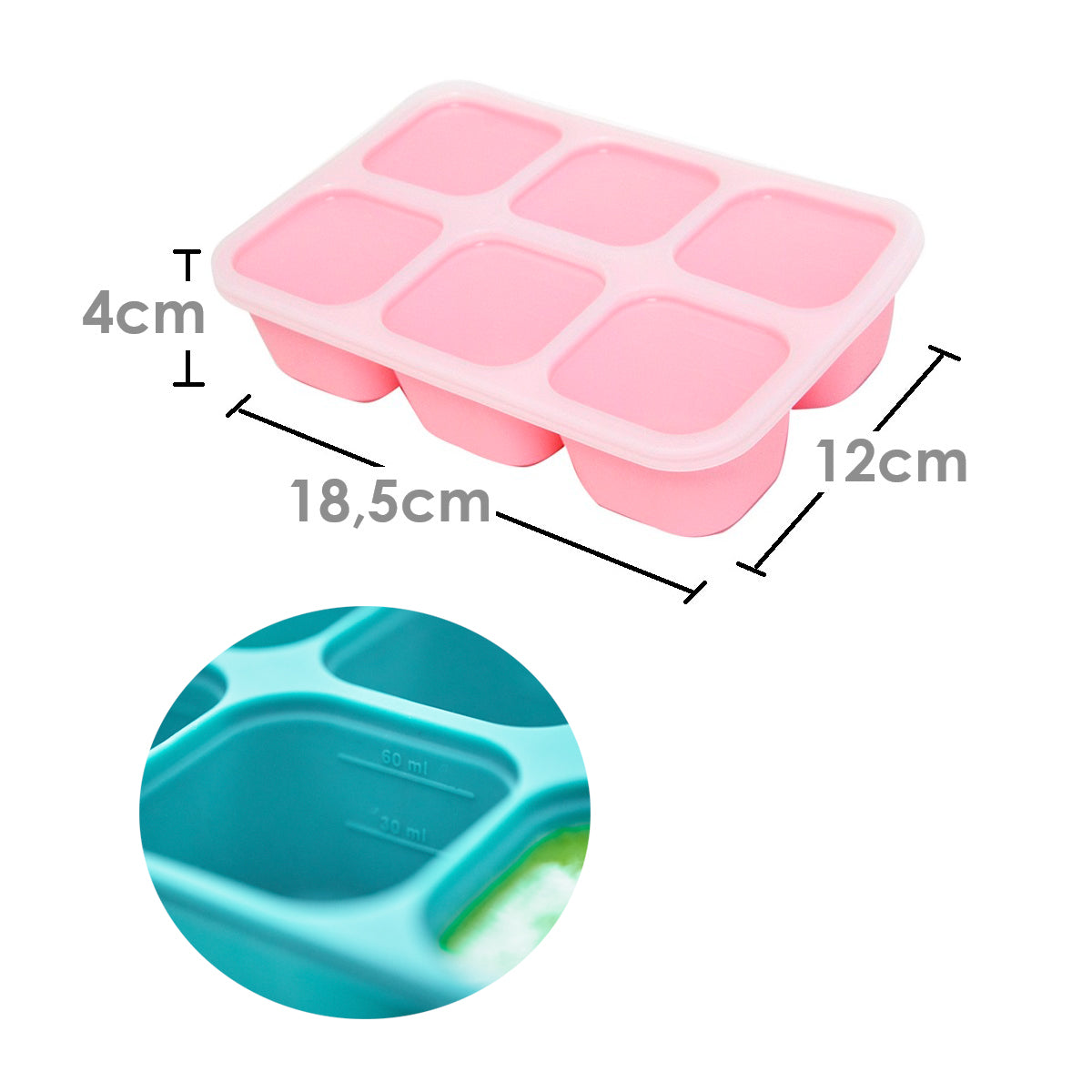 Forma para Congelar Alimento com 6 Cubos 60 ml Porquinha Pokey - Rosa