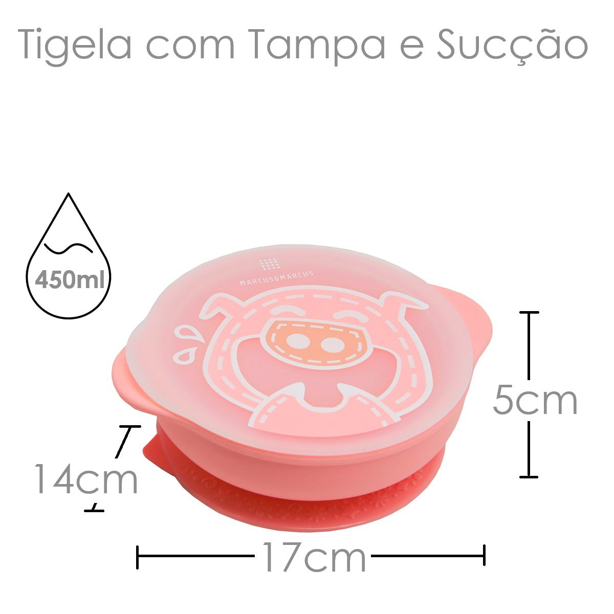 Tigela com Sucção e Tampa Porquinha Pokey - Rosa