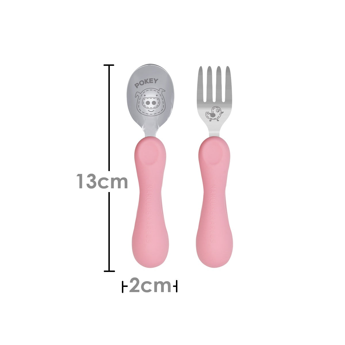 Jogo Anatômico Colher e Garfo em Silicone e Inox 2 Peças Porquinha Pokey - Rosa