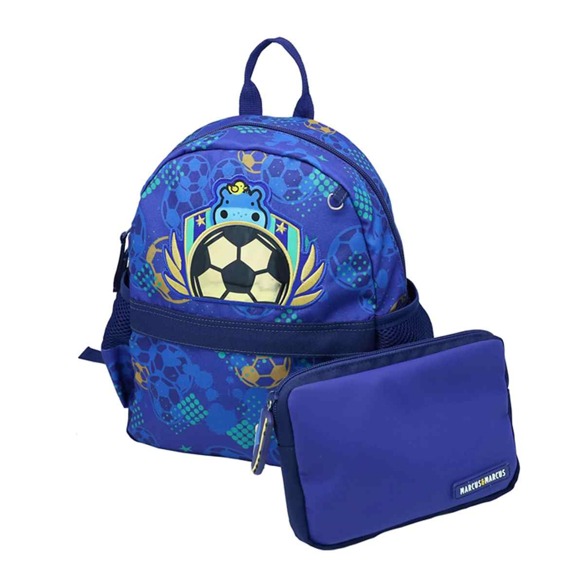 Mochila Escolar 2 em 1 (Bolso Frontal Removível) Futebol - Azul