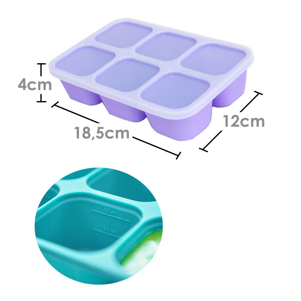 Forma para Congelar Alimento com 6 Cubos 60 ml Baleia Willo - Lilás