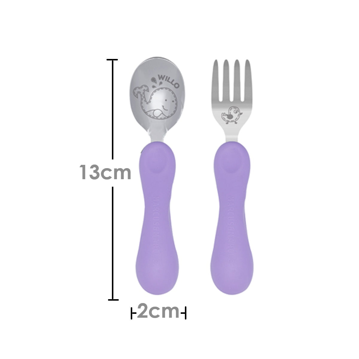 Jogo Anatômico Colher e Garfo em Silicone e Inox 2 Peças Baleia Willo - Lilás