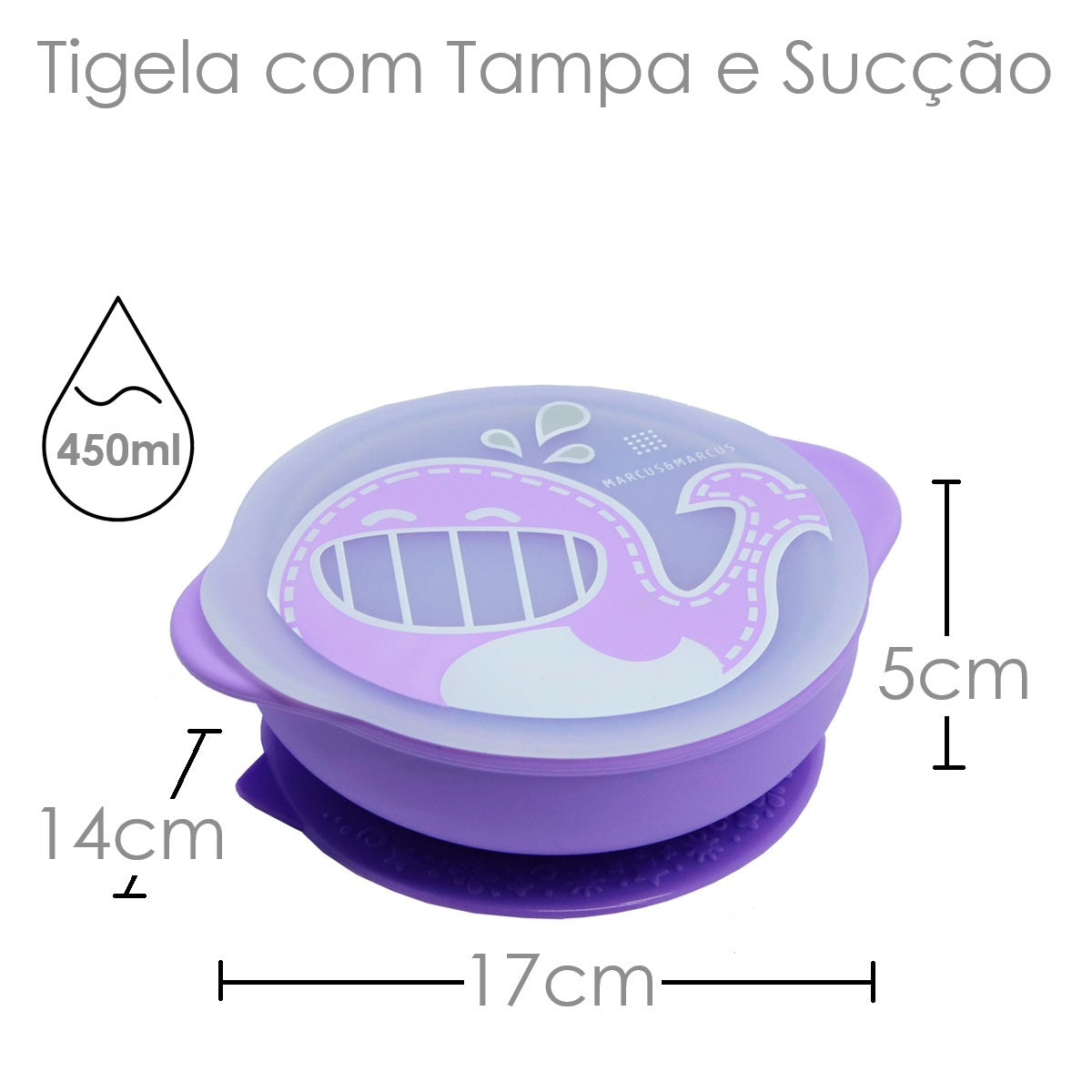 Tigela com Sucção e Tampa Baleia Willo - Lilás