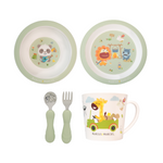 Kit Alimentação Infantil Ecológico 5 Peças (Prato. Tigela. Caneca. Colher E Garfo) Verde