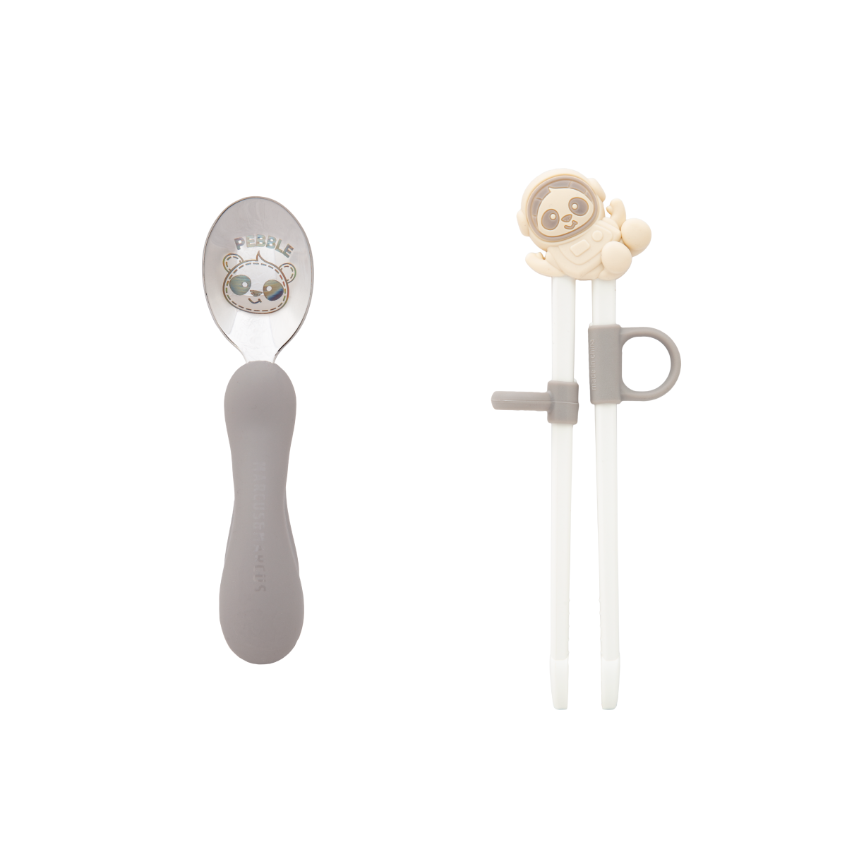 Kit Infantil Com Prato. Bowl. Colher E Hashi 4 Peças Panda Pebble - Cinza
