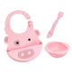 Kit Introdução Alimentar Em Silicone (Tigela 200Ml. Colher E Babador) Porquinha Pokey - Rosa