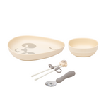 Kit Infantil Com Prato. Bowl. Colher E Hashi 4 Peças Panda Pebble - Cinza