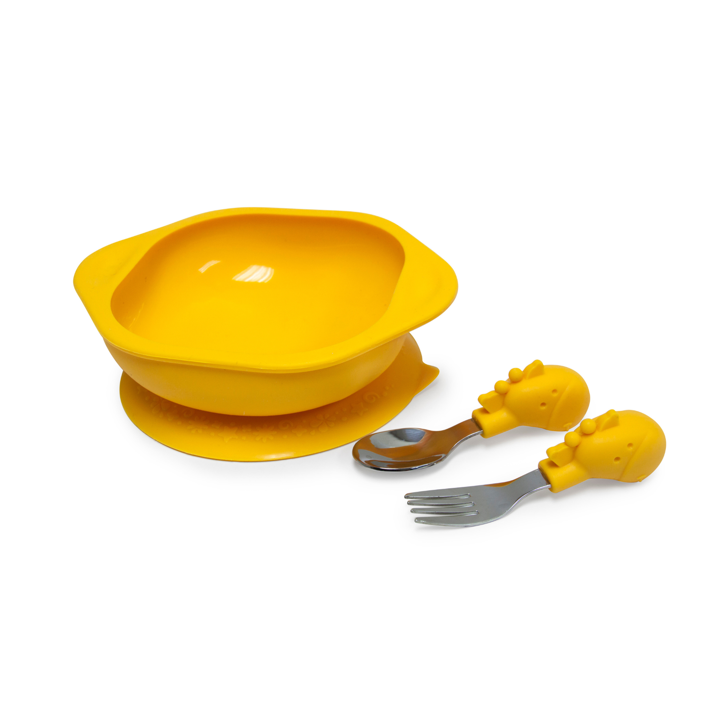 Kit de Alimentação Tigela com Sucção e Primeiro Jogo de Colher e Garfo Girafa Lola - Amarelo