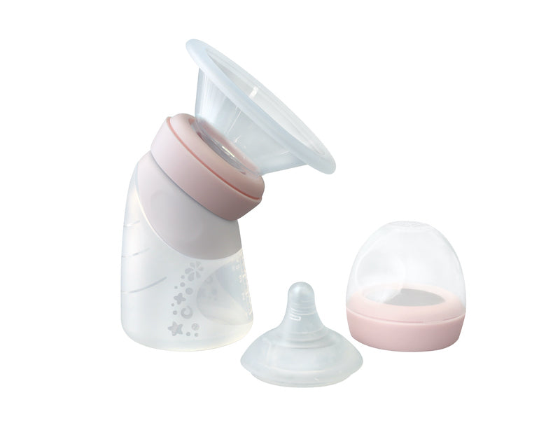 Bomba Coletora E Mamadeira Angulada Em Silicone 120Ml Rosa