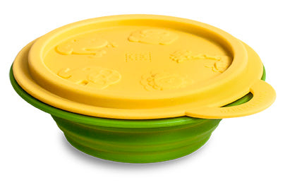 TIGELA REDONDA DOBRÁVEL EM SILICONE COM TAMPA GIRAFA LOLA AMARELO