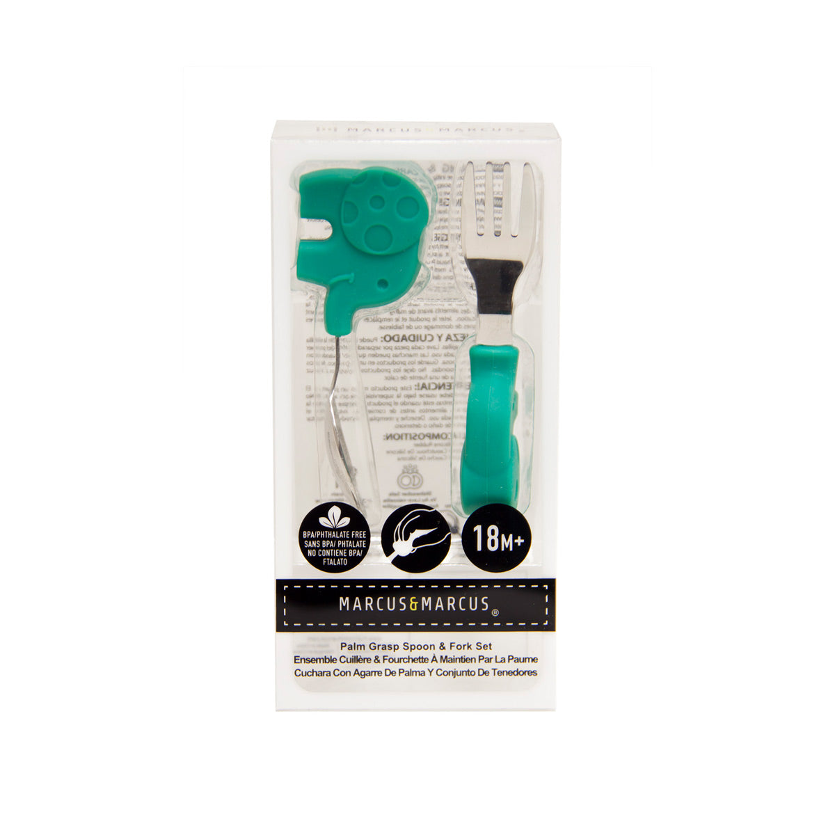 Primeiro Jogo de Colher e Garfo em Silicone e Inox Elefante Ollie - Verde